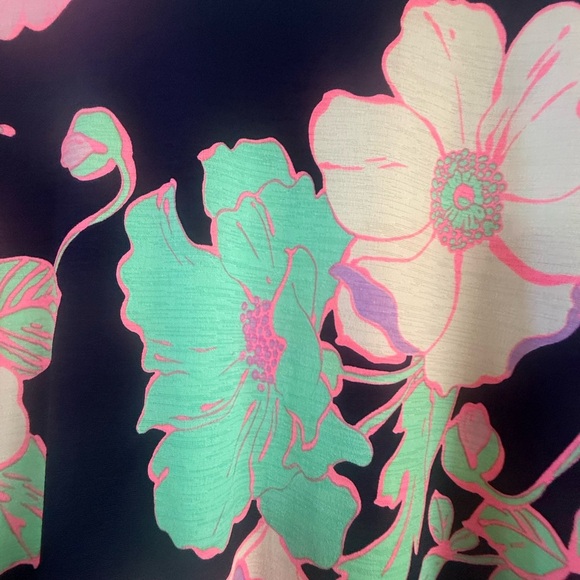 Women’s Floral Tunic Top Navy vibrant Pink and Green 2XL ruffle resort wear - Picture 4 of 9